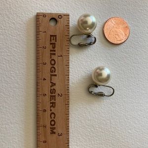 Vintage Sterling Silver Faux Pearl Clip On Earrings